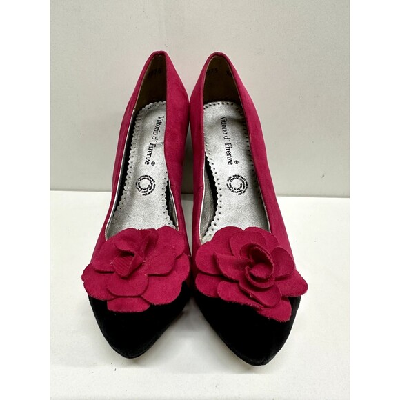 Vittorio D' Firenze women size 7 platform  heel shoes pink &  black faux suede - Picture 1 of 13